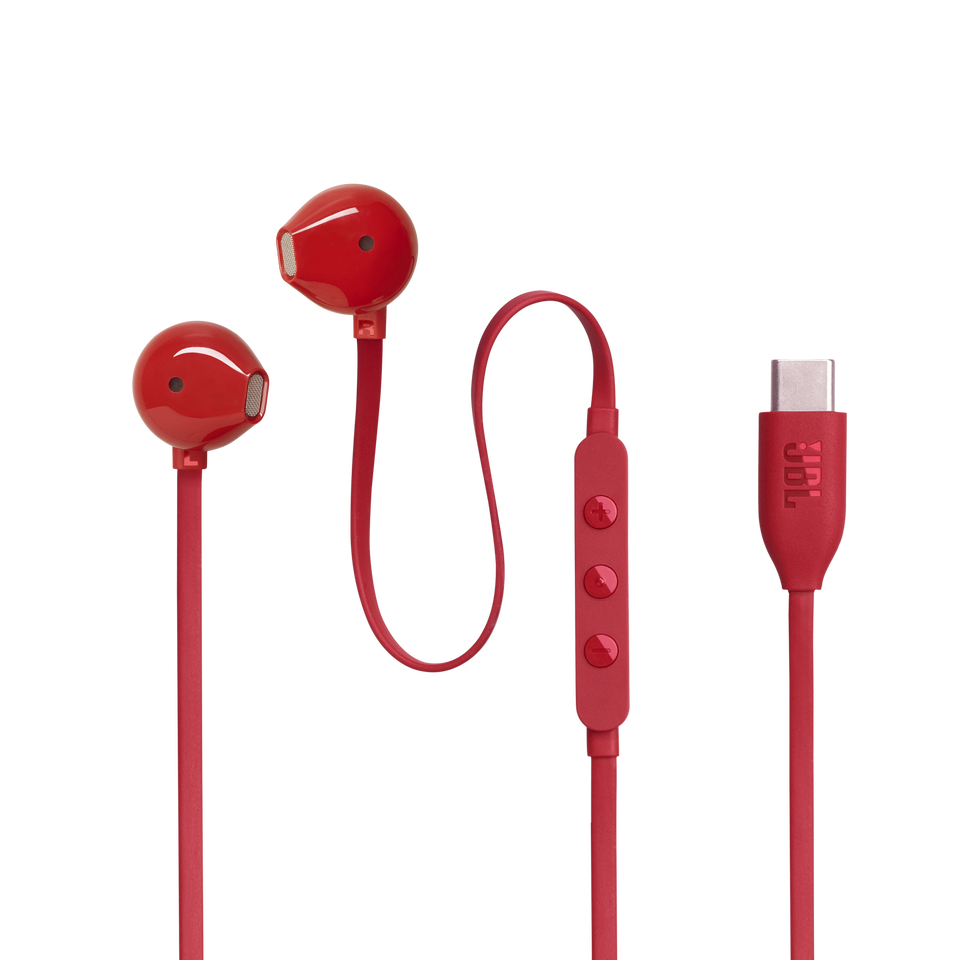 JBL Tune 305C USB - Red - Wired Hi-Res Earbud Headphones - Hero